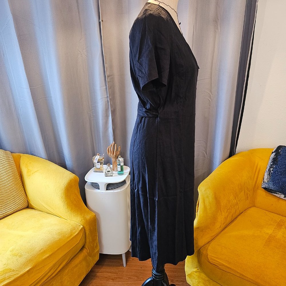 Black Wrap Midi Dress with Button Detail - Unknown Brand - Picture 4 of 13